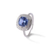 Bague platine saphir de Ceylan avec entourage de diamants