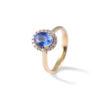 Bague marguerite saphir de Ceylan et diamants en or jaune