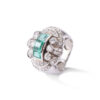 Bague art-déco en platine avec émeraudes et diamants