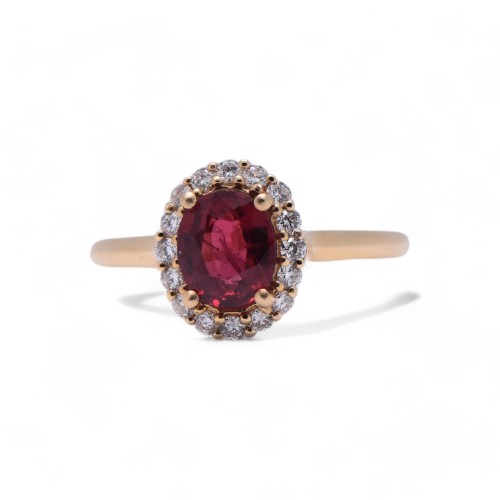 Bague marguerite rubis en or avec entourage de diamants - Joaillerie Nantes