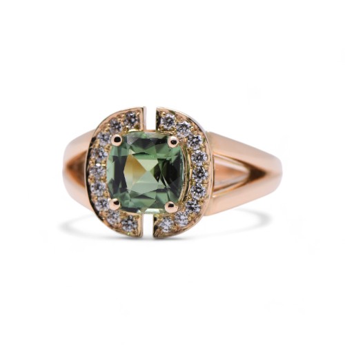 Bague tourmaline Afghanistan en or jaune avec pavage de diamants – Bijouterie Nantes