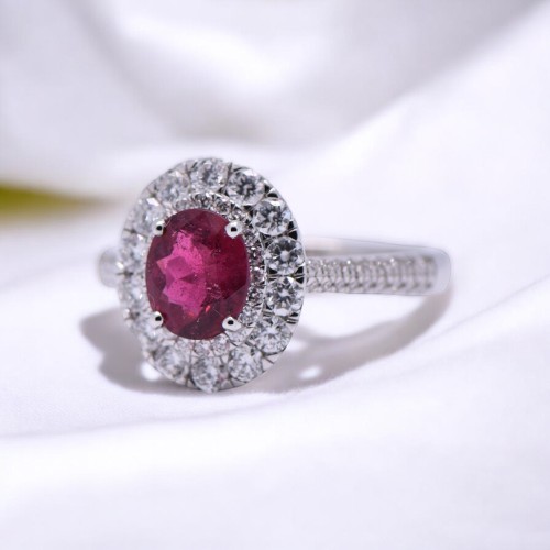 Bague rubellite et diamants G-VS en or blanc – Fiançailles Nantes