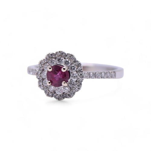 Bague spinelle rouge en or blanc avec diamants – Bijouterie Nantes