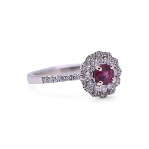 Bague spinelle rouge et diamants, monture en or blanc – Bijouterie Nantes