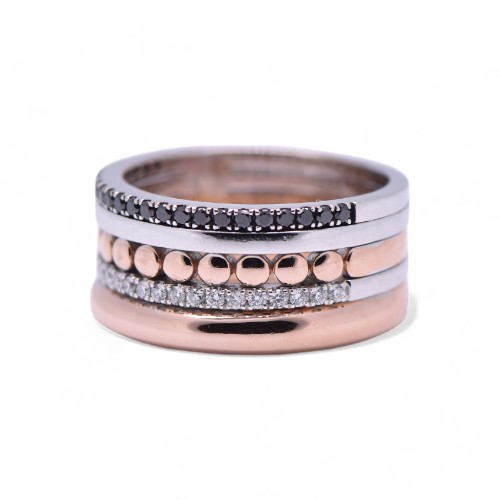 Bague or rose et blanc avec diamants blancs et noirs – Bijouterie Nantes