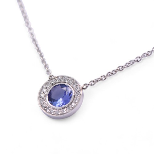 Collier en or blanc avec tanzanite et diamants – Collier tanzanite Nantes