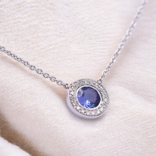 Collier or blanc élégant avec tanzanite et diamants – Collier or blanc Nantes