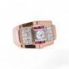 Bague vintage imposante, modèle Tank avec diamant central et rubis