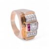 Bague Tank en or jaune 750 avec diamants taille ancienne et rubis