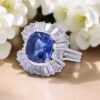 Bague vintage des années 1970, saphir Ceylan vivid blue et diamants, Nantes