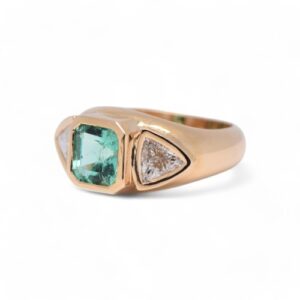 Bague Émeraude Et Diamants En Or Jaune Style Années 50, Nantes