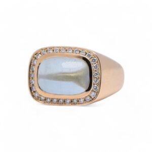 Bague aigue-marine cabochon et diamants, Nantes