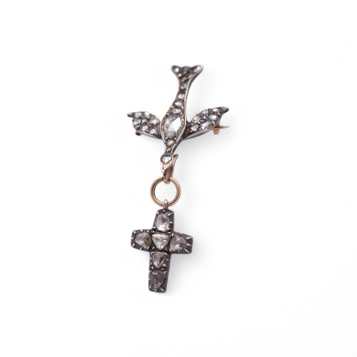 Broche pendentif Saint-Esprit XIXe siècle en or et diamants, Nantes
