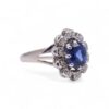 Bague en or blanc 750 avec saphir et motif floral rétro, Nantes