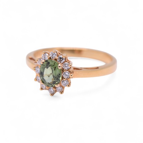 Bague marguerite or jaune saphir vert et diamants, Nantes