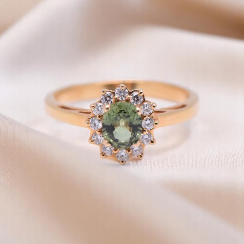 Bague marguerite élégante avec saphir vert naturel, Nantes