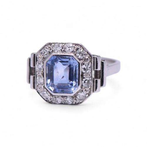 Bague saphir art déco en platine, Nantes