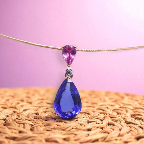 Collier or jaune tanzanite saphir diamant, Nantes