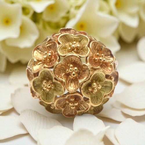 Bijou ancien bague bouquet fleurs en or jaune, Nantes