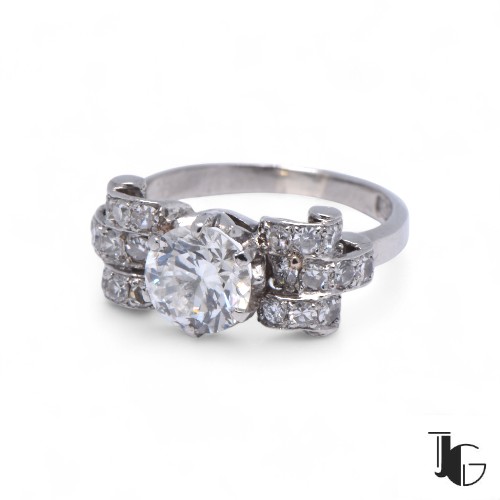 Bague ancienne art déco diamant en or blanc, Nantes