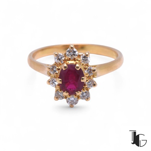 Bague marguerite rubis et diamants en or jaune, Nantes