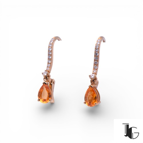 Boucles d’oreilles saphir orange et diamants bijou d’occasion Joaillerie Guérin Nantes