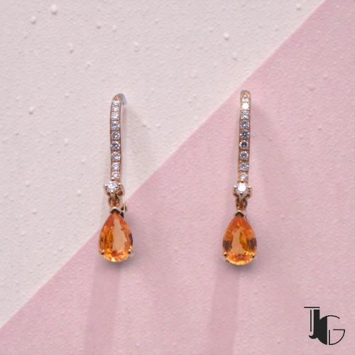Boucles d’oreilles en or jaune saphir orange diamants bijou ancien Joaillerie Guérin Nantes