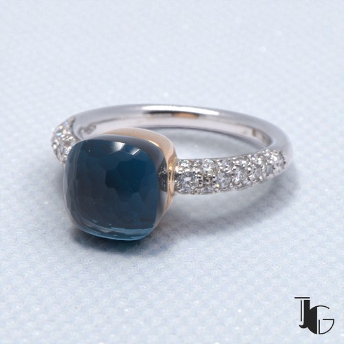 Bague pomellato topaze bleue diamants collection Nudo, Nantes