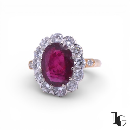 Bague pompadour rubis et diamants en or jaune et platine, Nantes