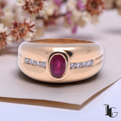 Jonc en or jaune rubis et diamants bijou d’occasion Joaillerie Guérin Nantes