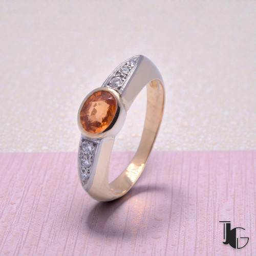 Bague en or jaune et blanc grenat spessartite diamants bijou ancien Joaillerie Guérin Nantes