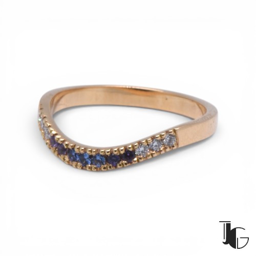 Demi alliance vague saphirs et diamants or jaune Nantes