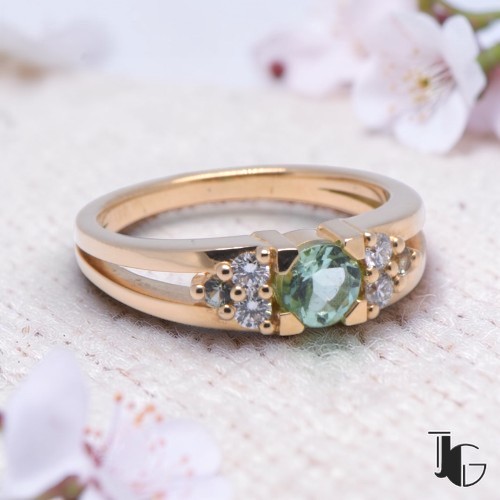 Bague tourmaline vert eau double anneau Nantes