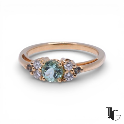 Bague tourmaline vert eau diamants or jaune Nantes