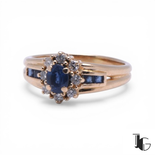 Bague saphir entourage diamants or jaune Nantes