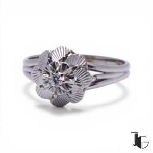 Bague fleur diamant or blanc Nantes