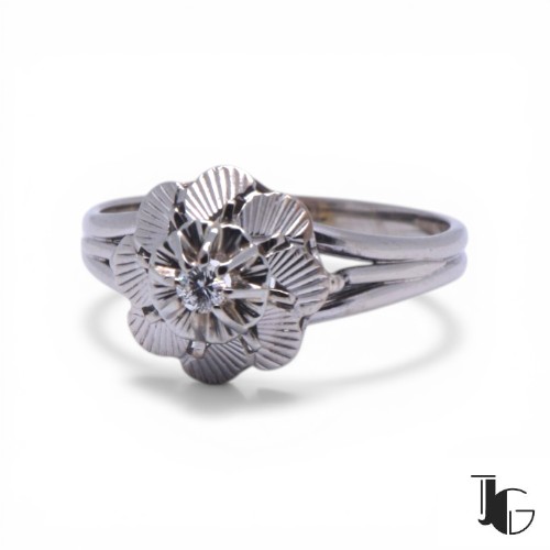 Bague fleur diamant or blanc Nantes