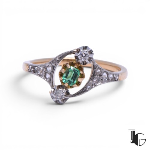 Bague ancienne emeraude diamants joaillerie guerin nantes bijoux ancien nantes