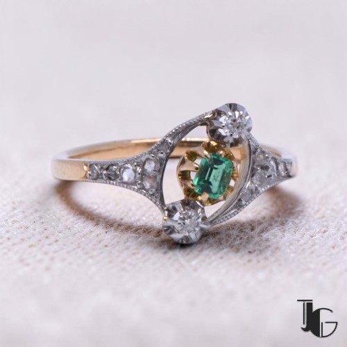 Bague ancienne emeraude diamants bijouterie nantes bijoux occasion