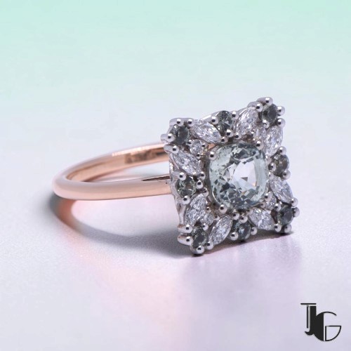 Bague saphir vert marquises – bijouterie nantes – joaillerie guerin nantes