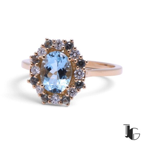 Bague aigue-marine saphirs diamants – joaillerie guerin nantes