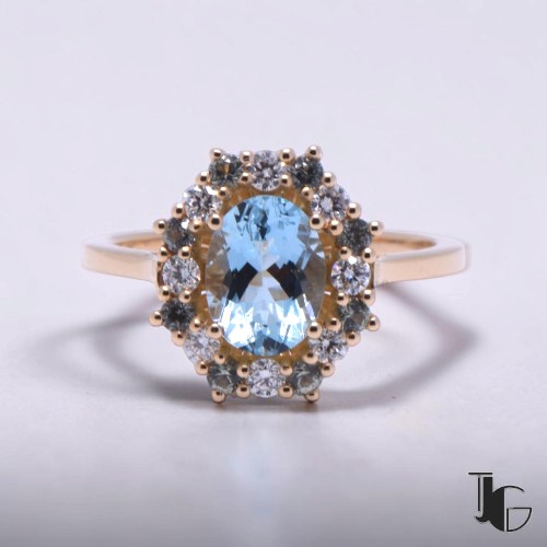 Bague aigue-marine saphirs diamants – bijouterie nantes – joaillerie guerin nantes