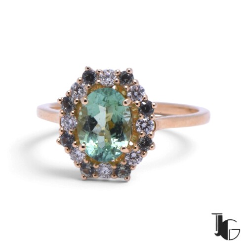 Bague tourmaline verte saphirs – joaillerie guerin nantes