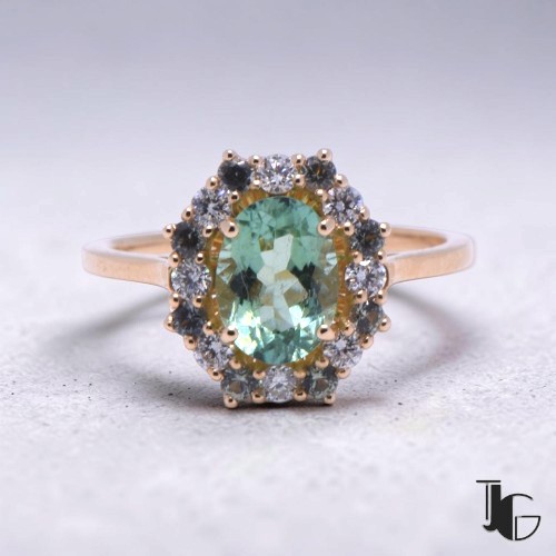 Bague tourmaline verte saphirs – bijouterie nantes – joaillerie guerin nantes