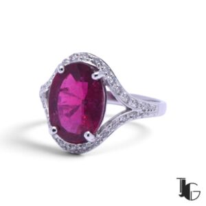 Bague rubellite ovale diamants – joaillerie guerin nantes