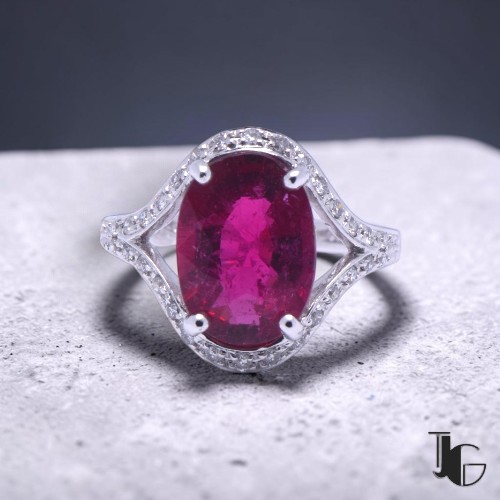 Bague rubellite ovale diamants – bijoux ancien nantes – joaillerie guerin nantes