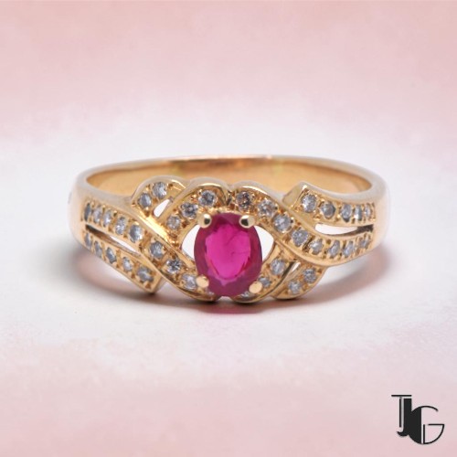 Bague rubis pavée diamants – bijoux ancien nantes – joaillerie guerin nantes