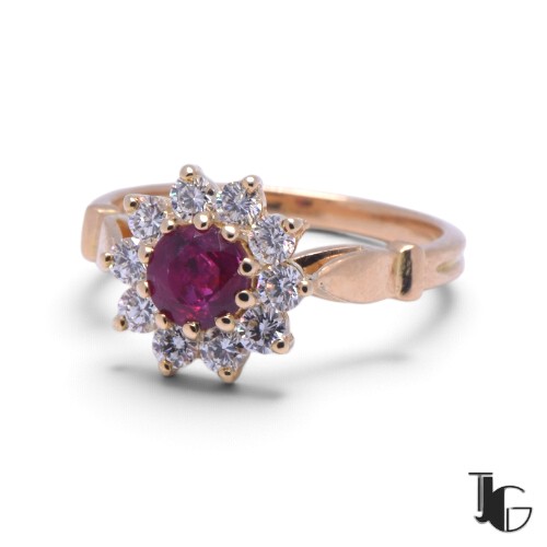 Bague marguerite rubis diamants – joaillerie guerin nantes