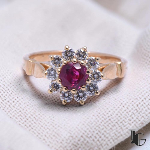 Bague marguerite rubis diamants – bijoux ancien nantes – joaillerie guerin nantes