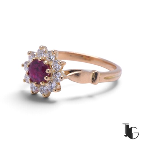 p864 6 Bague marguerite rubis diamants – bijoux occasion – joaillerie guerin nantes